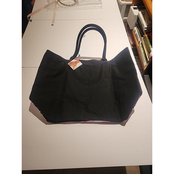 VICTORIAS SECRET PINK LG pink silver glittery tote bag double handles w/logo NWT - Picture 5 of 5